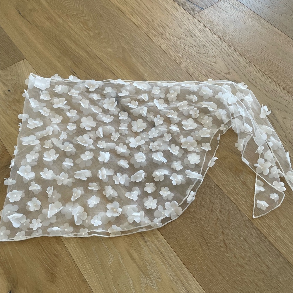 Sheer White Floral Appliqué Sarong